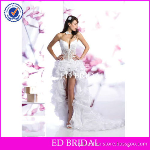 ssw003 Newest Sexy Spaghetti Straps Puffy Front Short And Long Back Wedding Dresses